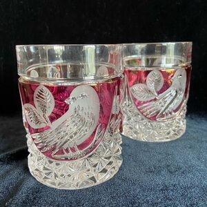 Hofbauer Byrdes Collection Crystal Whiskey Glasses VTG West Germany Set of 2